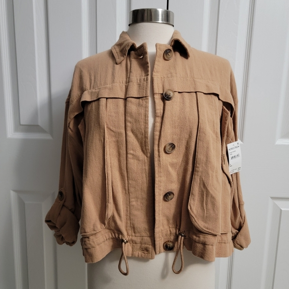 Blank NYC Linen Utility Jacket in A Game Tan, Women's Size Small - Picture 7 of 9